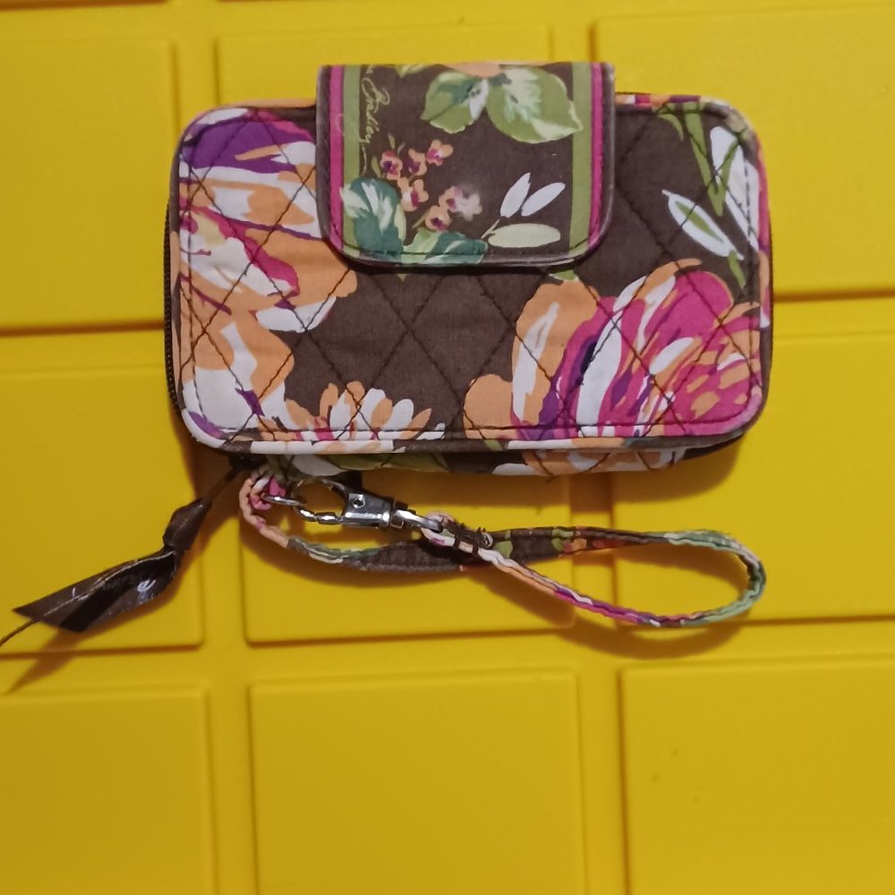 Vera Bradley brown floral pink and orange print wallet w/ zipper